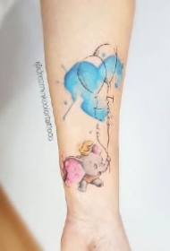 小象和气球搭配的9款小清新彩色象纹身图片