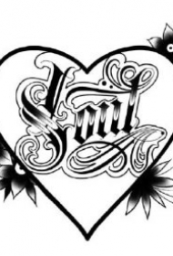 一组漂亮心形花体字的纹身手稿图片