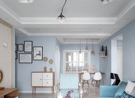 三居室浅蓝色墙面北欧风格装修效果图欣赏