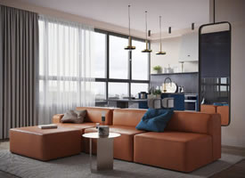 橙和蓝配色的现代家装修效果图欣赏