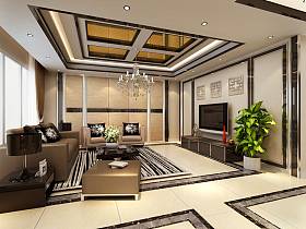 现代现代风格客厅单身公寓吊顶电视背景墙装修效果展示