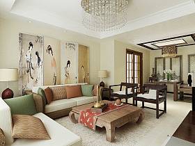 中式中式风格客厅背景墙沙发客厅沙发装修案例