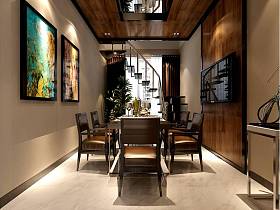 现代简约餐厅背景墙楼梯设计案例展示