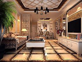 欧式奢华客厅沙发电视柜茶几设计方案