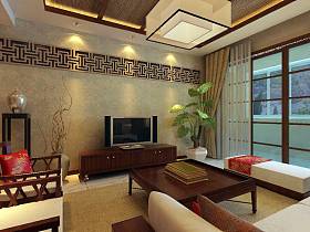 中式客厅电视柜电视背景墙设计案例