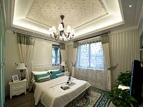 欧式卧室吊顶窗帘背景墙装修案例