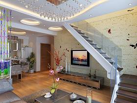 现代客厅楼梯电视背景墙装修案例