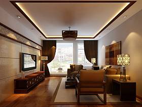 新中式客厅吊顶窗帘电视柜电视背景墙案例展示