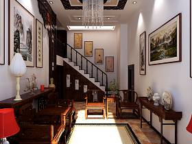 中式客厅复式楼吊顶楼梯图片