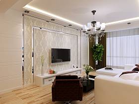 现代客厅三室两厅两卫吊顶窗帘电视柜电视背景墙设计方案