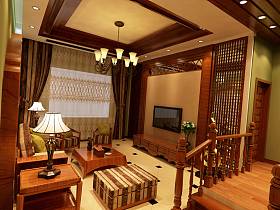 东南亚客厅吊顶窗帘楼梯电视柜电视背景墙设计案例展示