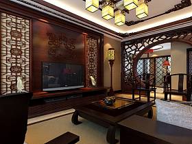 中式中式风格客厅吊顶背景墙电视背景墙装修案例