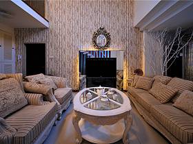 现代客厅别墅窗帘电视背景墙设计案例展示
