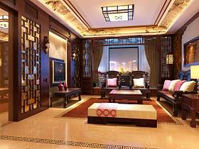 新中式客厅三室两厅两卫吊顶窗帘电视柜电视背景墙设计案例