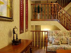 客厅跃层吊顶楼梯沙发实木家具案例展示