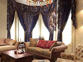 美式客厅别墅吊顶窗帘设计图