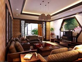 中式中式风格客厅吊顶电视背景墙装修效果展示