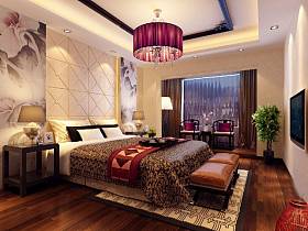 中式新中式卧室吊顶电视背景墙设计案例