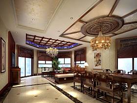 中式中式风格餐厅别墅吊顶效果图