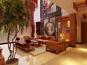 中式中式风格客厅背景墙沙发客厅沙发效果图