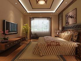 中式卧室吊顶电视背景墙设计案例