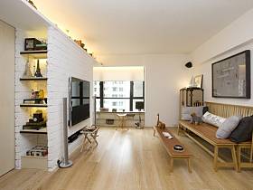清新客厅背景墙实木家具木地板设计案例