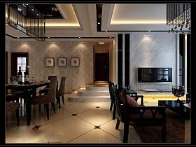 现代简约简欧客厅餐厅走廊设计图